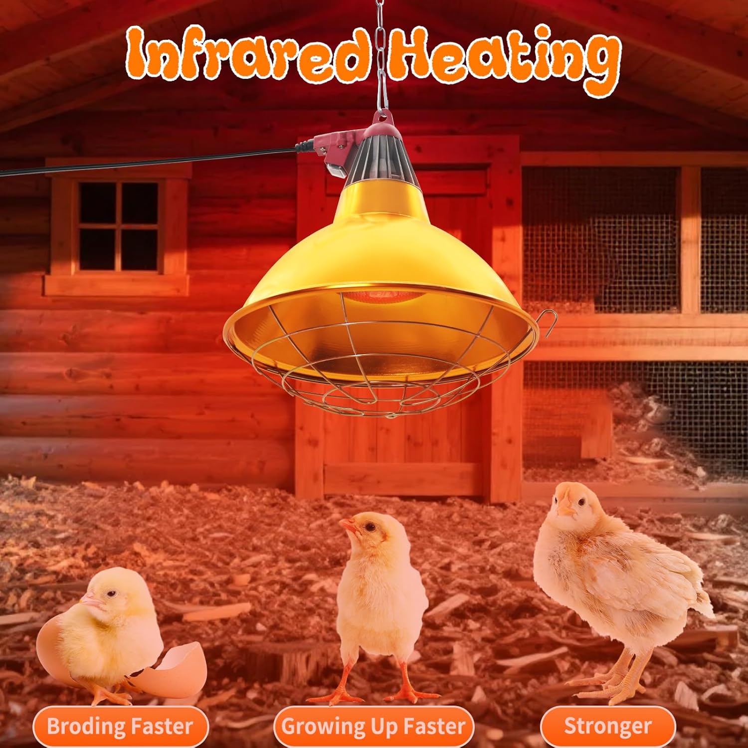Large Chicken Coop Heat Lamp with 250w Infrared Heat Bulb, Adjust 2 Mode Temperature&Hanging Height,with Aluminum Reflector for Coop Brooder,Cat,Puppy,Lamb