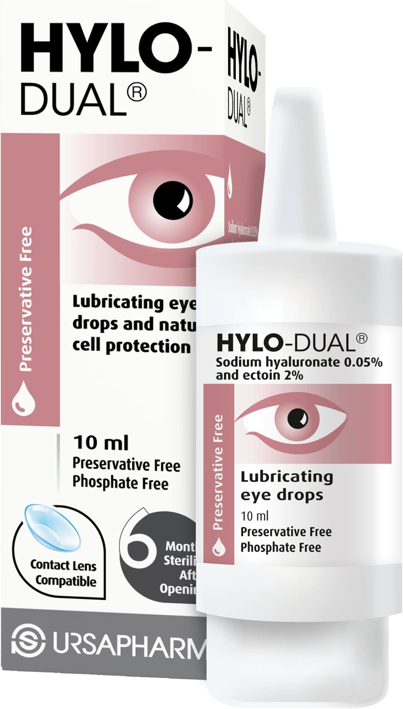 Dual - Preservative Free Eyedrops - Contains 0.05% Sodium Hyaluronate and 2% Ectoin - Moisturises Dry and Reduces Allergic Symptoms - 10ml