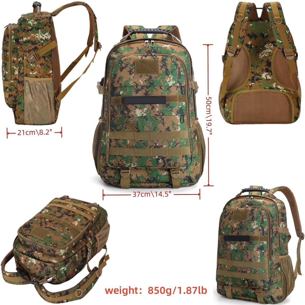 Large capacity casual Backpack, USB charging port Hiking/climbing/camping/backpack, outdoor travel backpack (Camouflage green)