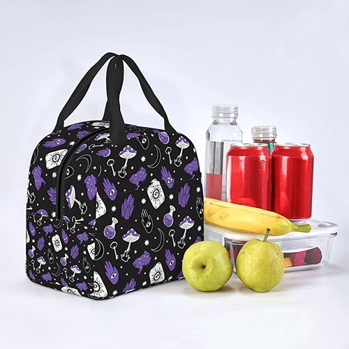Miniatura 8 de VOOHDDY Bruja de Halloween Magia Brujería Morada Negra Bolsa de almuerzo aislada para hombres y mujeres, contenedor reutilizable impermeable