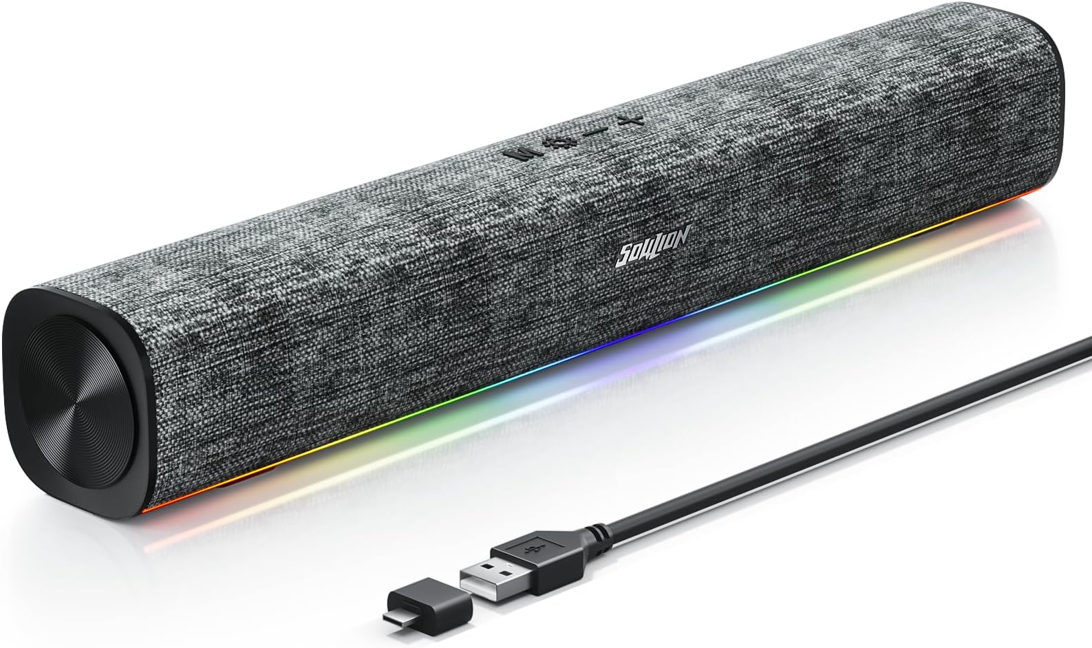 SOULION R100 PC Speakers, Bluetooth Computer Speakers with Dynamic Lighting Sync with Music Beats, PC Soundbar for Desktop, Laptop, USB Powered(USB-C Adapter Included)