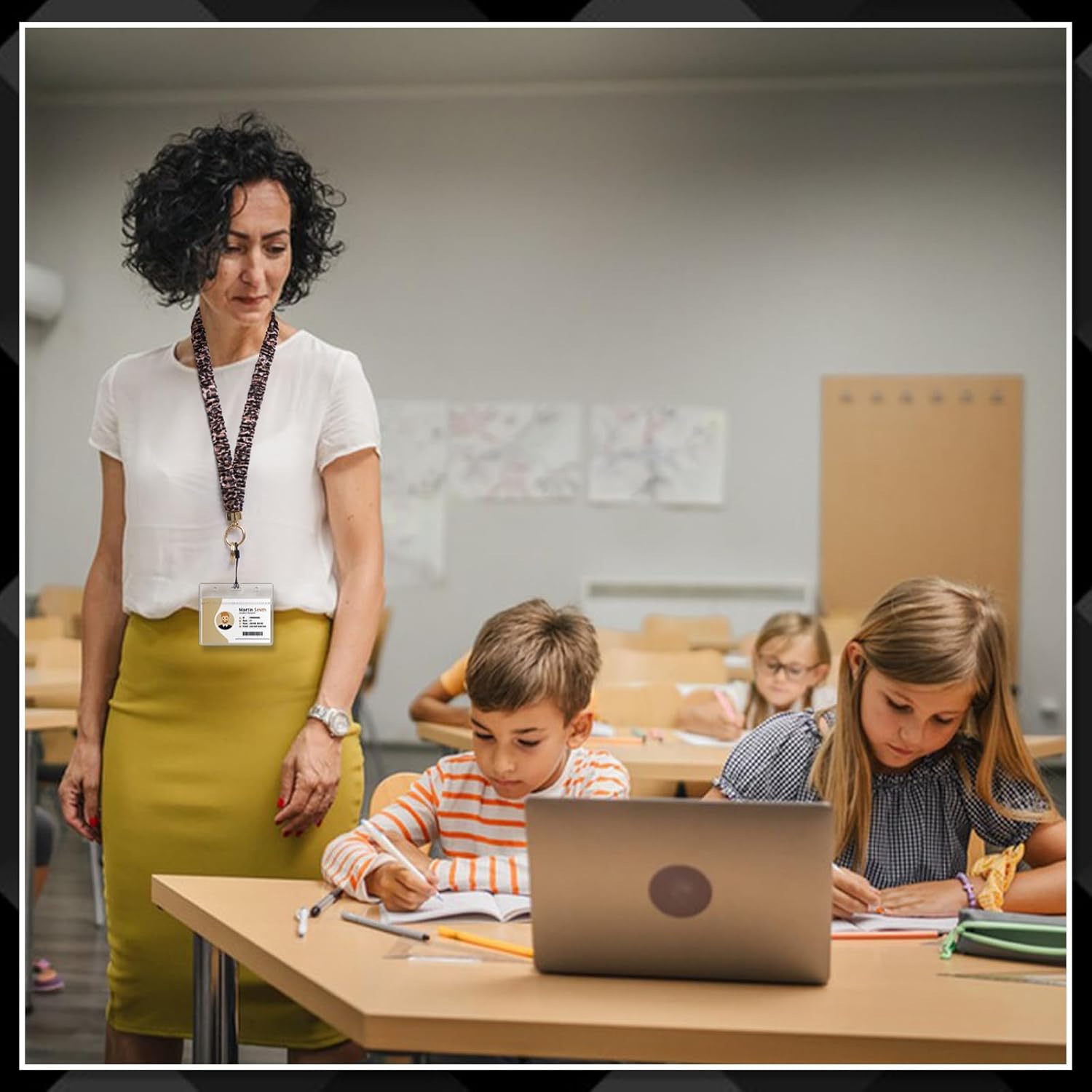 Scrunchie Teacher Lanyards for ID Badges Neck Lanyard for Keys Retractable Stretchy Straps with Card Holder for Women - Image 6