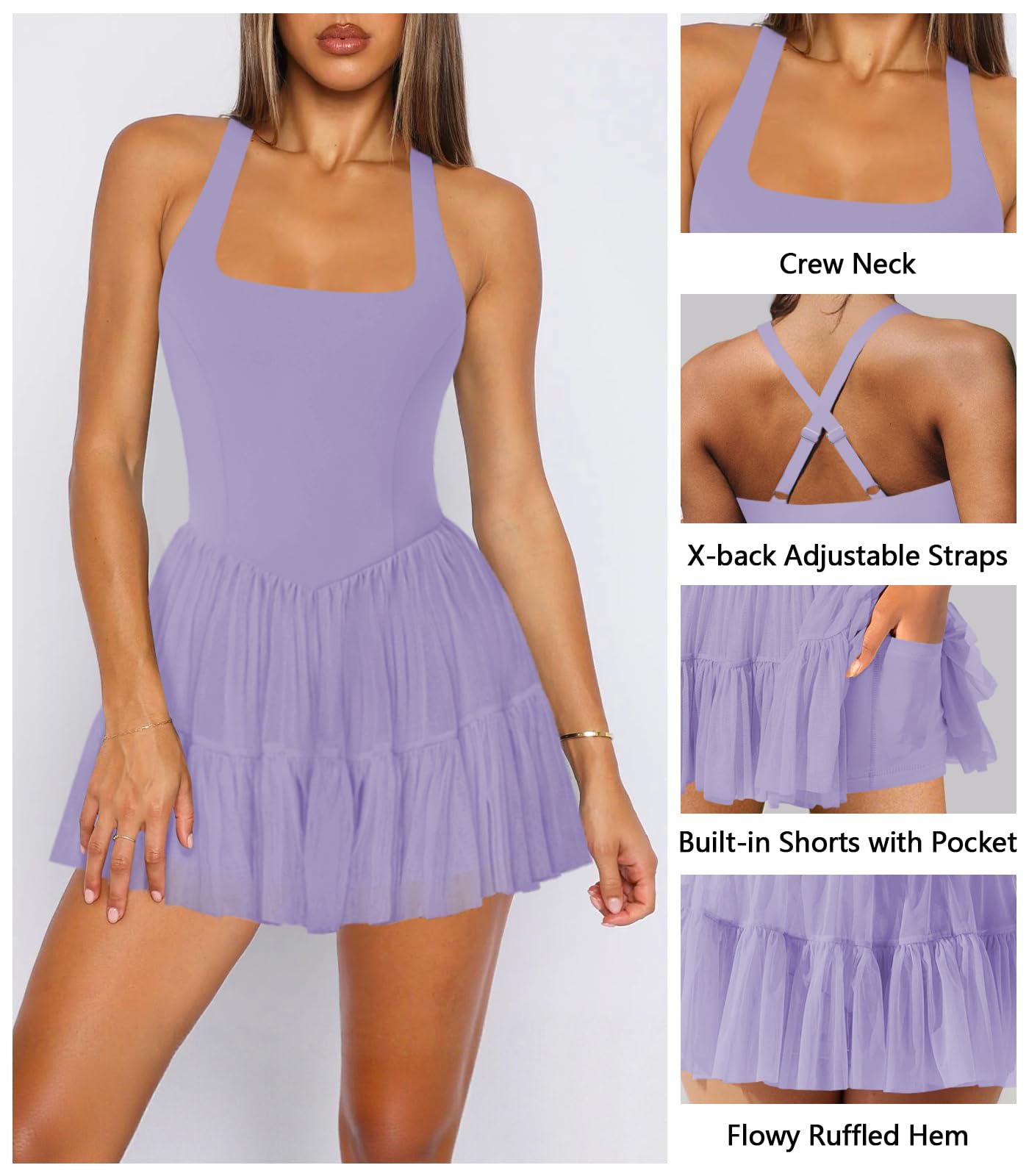 Vestido deportivo de tenis para mujer, plisado, con volantes, cuello halter, sin mangas, para verano, mini vestido de golf con bolsillo para pantalones cortos