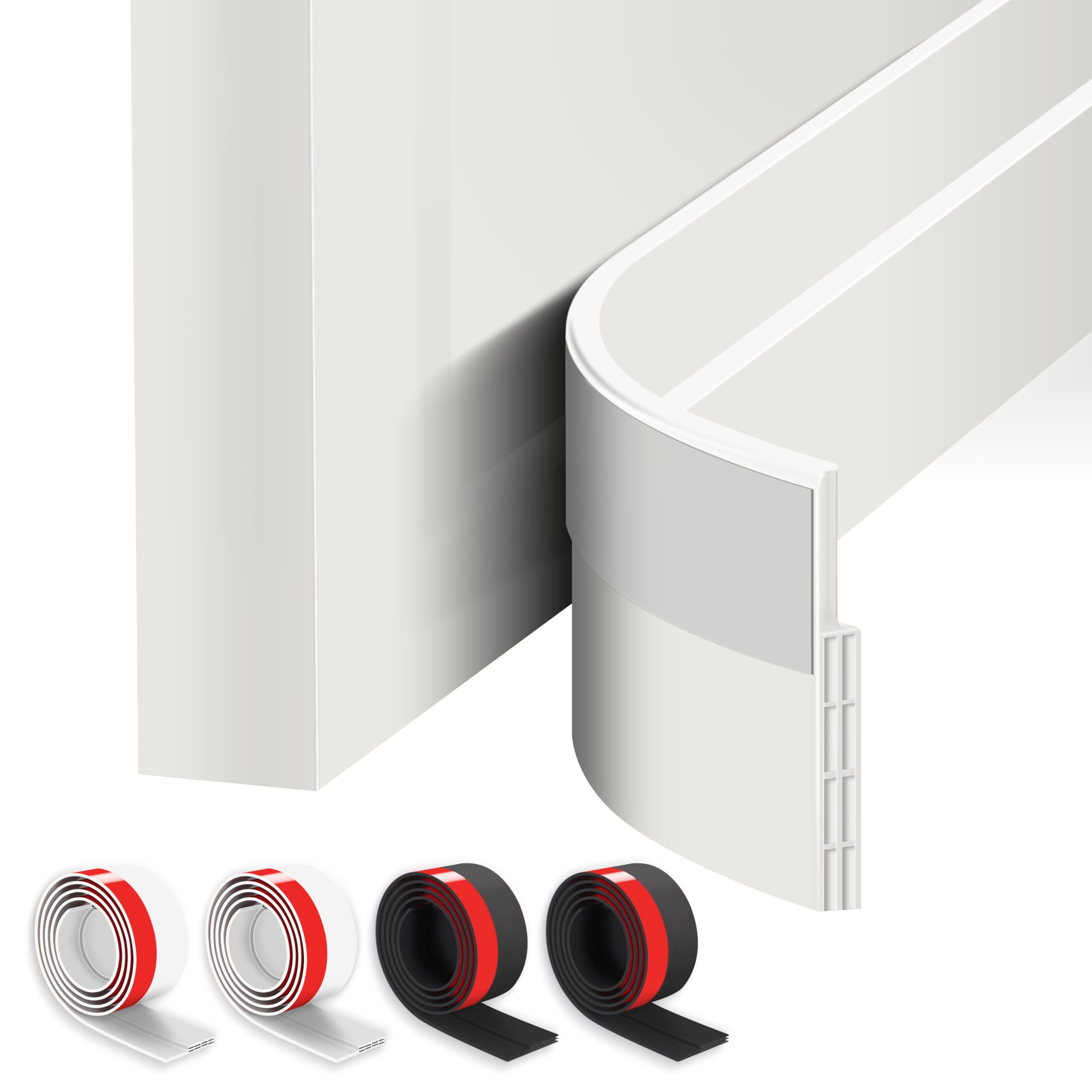 ETERCYCLE 4er-Pack Türdichtung Zugluftstopper für Türen, Türdichtung Selbstklebend 4x100cm, Silikon Haustür Dichtung Luftzugstopper, Türbodendichtung für Windschutz, Schallschutz (Weiß+Schwarz)