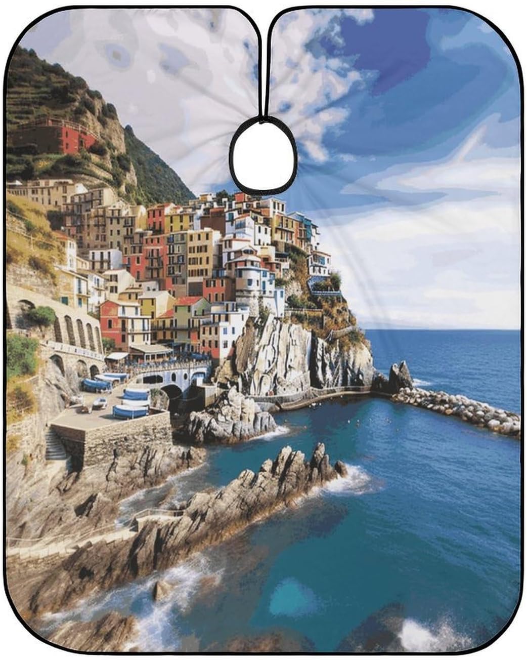 Cinque Terre Scenery Apron for Women Men,Barber Cape with Adjustable Snap Closure,Hair Cutting Cape,66.9 X 56.7 Inches for Hair Dye, Comb-out, Styling, Shampoo