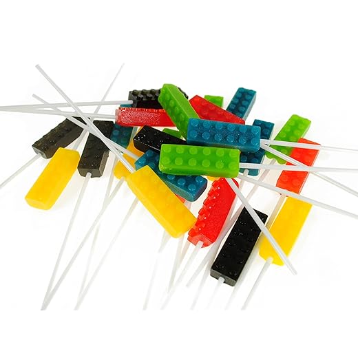 Lutscher Bausteine 12g 15 Stück - Süßigkeiten kinder in Form von Baukasten - Süße Lolipops in mehreren Farben - Lustige Süßigkeiten zum Kindergeburtstag
