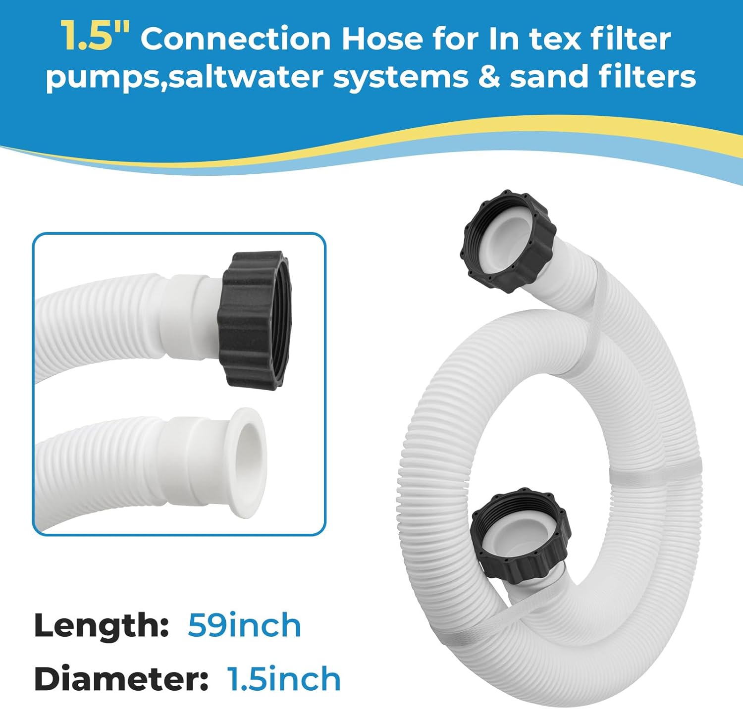 1.5 inch Pool Pump Hose Replacement for Coleman Intex Sand Filters & Saltwater Systems Above Ground Pool Hose with 1500 to 2500 GPH Filter Pumps 29060E, 59" Long（2 Pcs）