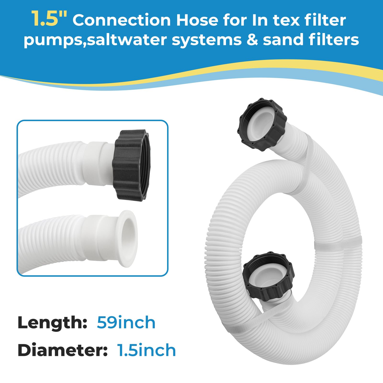 Poolpumpenschlauch, 3,8 cm, Ersatz für Coleman Intex Sandfilter und Salzwassersysteme, oberirdischer Poolschlauch mit 1500 bis 2500 GPH Filterpumpen 29060E, 149,9 cm lang (2 Stück)