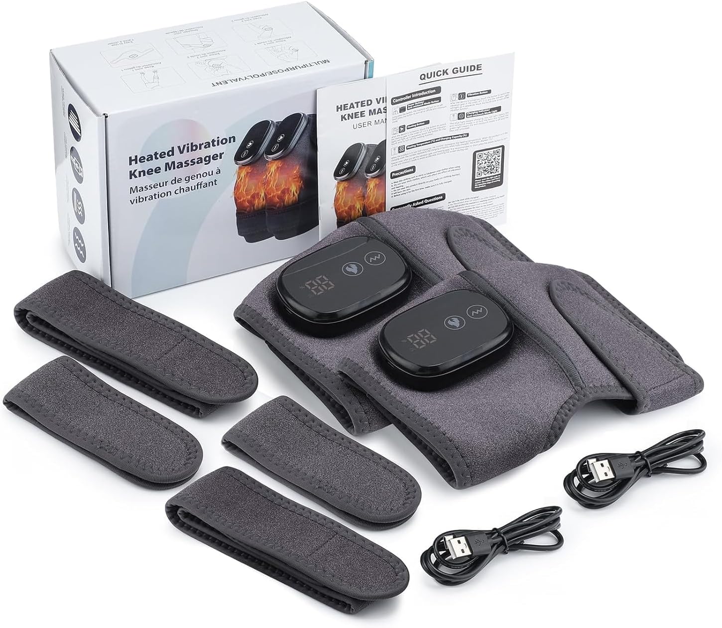 NORTHERN BROTHERS Cordless Heated Knee Massager with Heat & Vibration, 3 Heat & Vibration Modes, 5000mAh USB-C Rechargeable, Adjustable Wrap for Knee Shoulder Elbow (2 Pack)