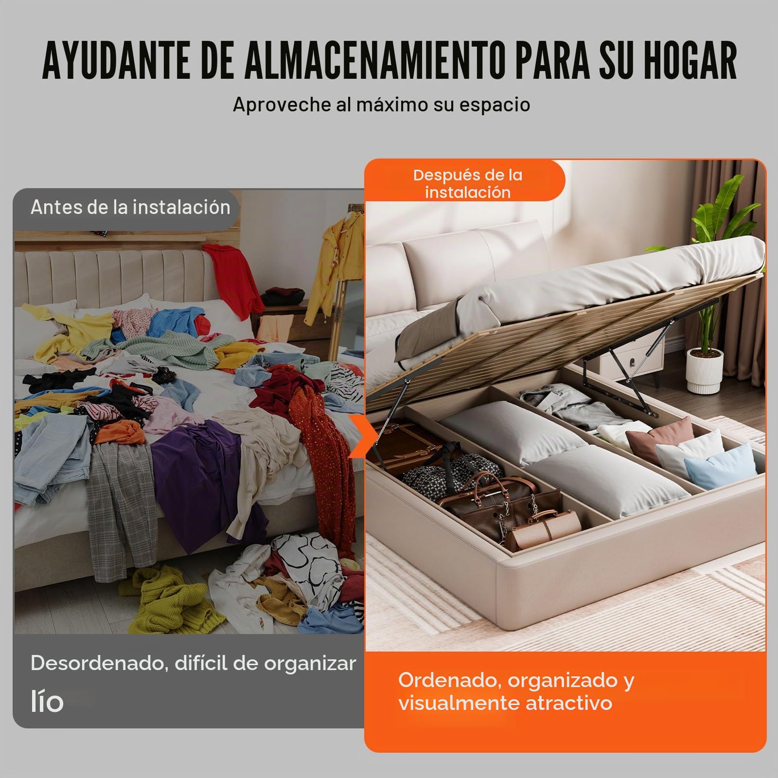 VEVOR Elevador de Cama Compatible de 150 x 180 cm Capacidad de 70 kg Kit de Hardware Mecánico de Cama Palanca Neumática Vertical de Lujo Soporte de Cama Resistente para Habitación de Invitados