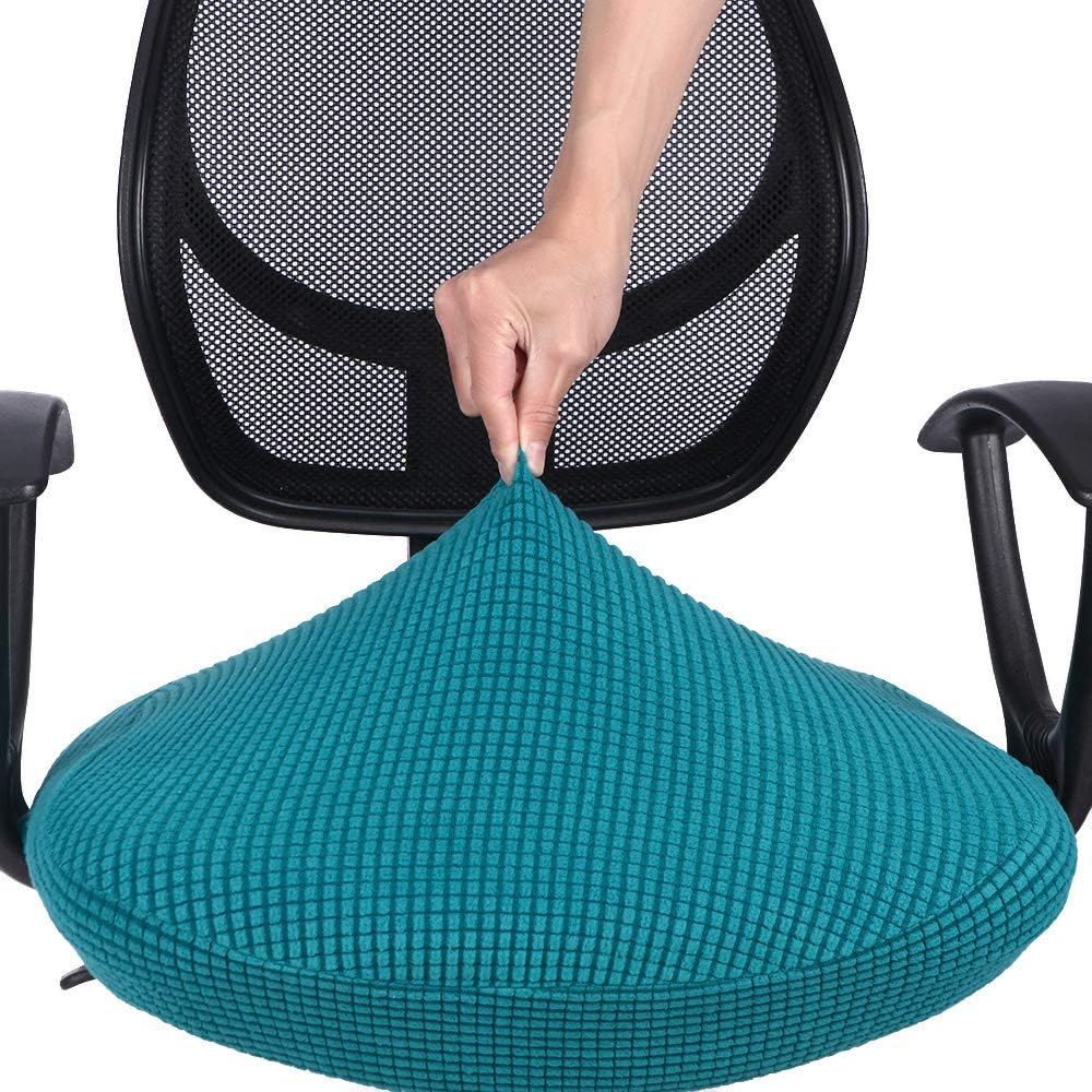 Deisy Dee Stretch Office Computer Chair Seat Covers, Removable Washable Anti-dust Desk Chair Seat Cushion Protectors C173 (Black Green)