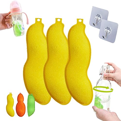Magic Beans Limpiador de botellas, esponja de limpieza de botellas de frijoles, esponja de limpieza reutilizable resistente al calor en forma de