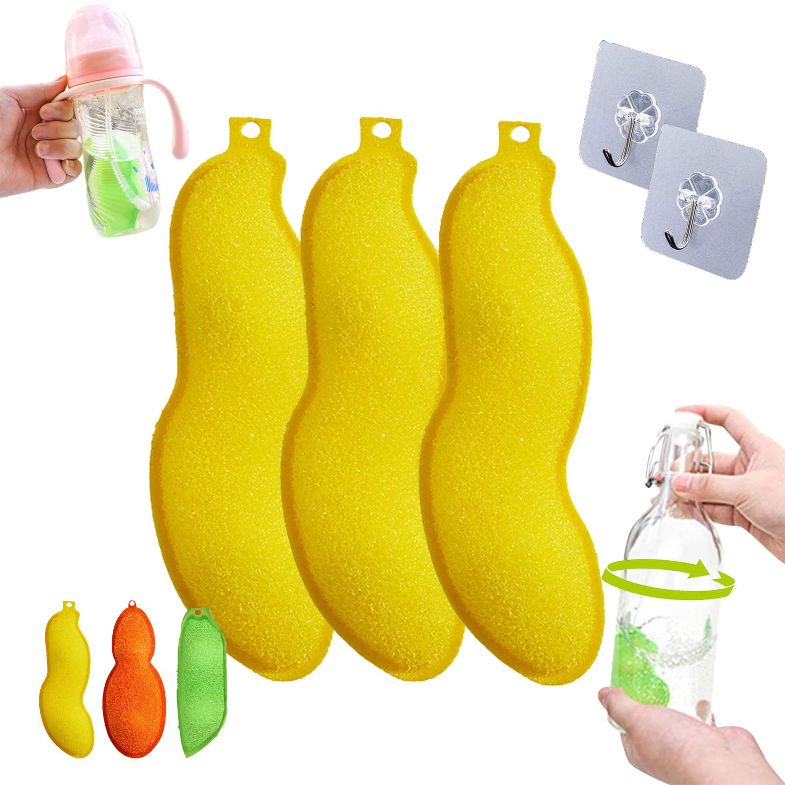 6 Stück Magic Beans Flaschenreiniger - Bohnenförmige Reinigungsschwämme