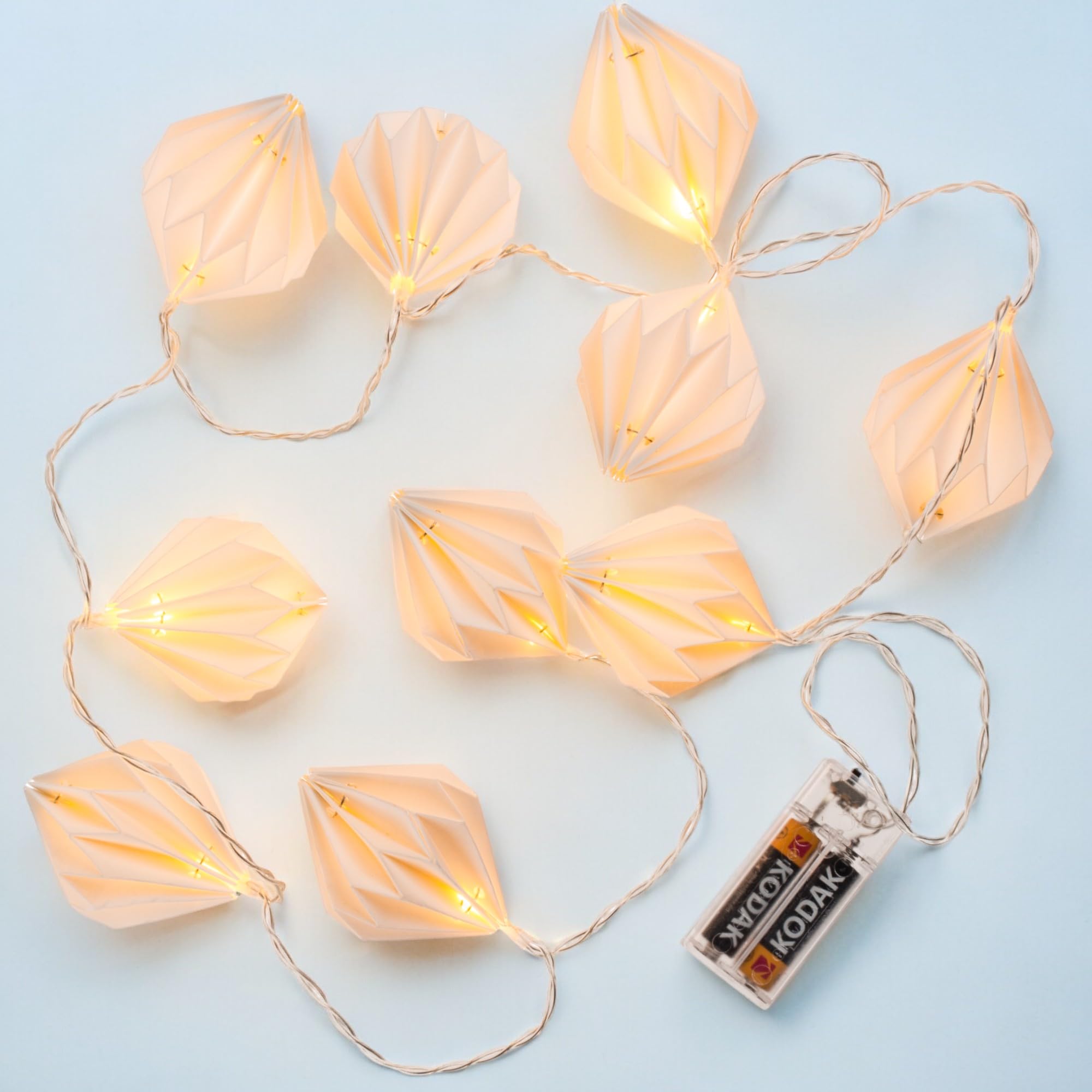 MIJOMA Guirlande Lumineuse à LED En Papier Style Bohème, 10 LED Blanc Chaud, Minuterie 6h/18h, à Piles, Abat-jour Origami, Décoration Pour Salon, Fenêtre Et Fête (diamant - Sage-Grey Mosaic