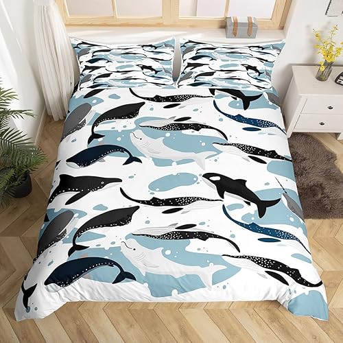 Miniatura 1 de Erosebridal Funda de edredón de ballena tamaño Queen, funda de edredón de vida marina para niños y niñas, funda de edredón Kawaii de dibujos