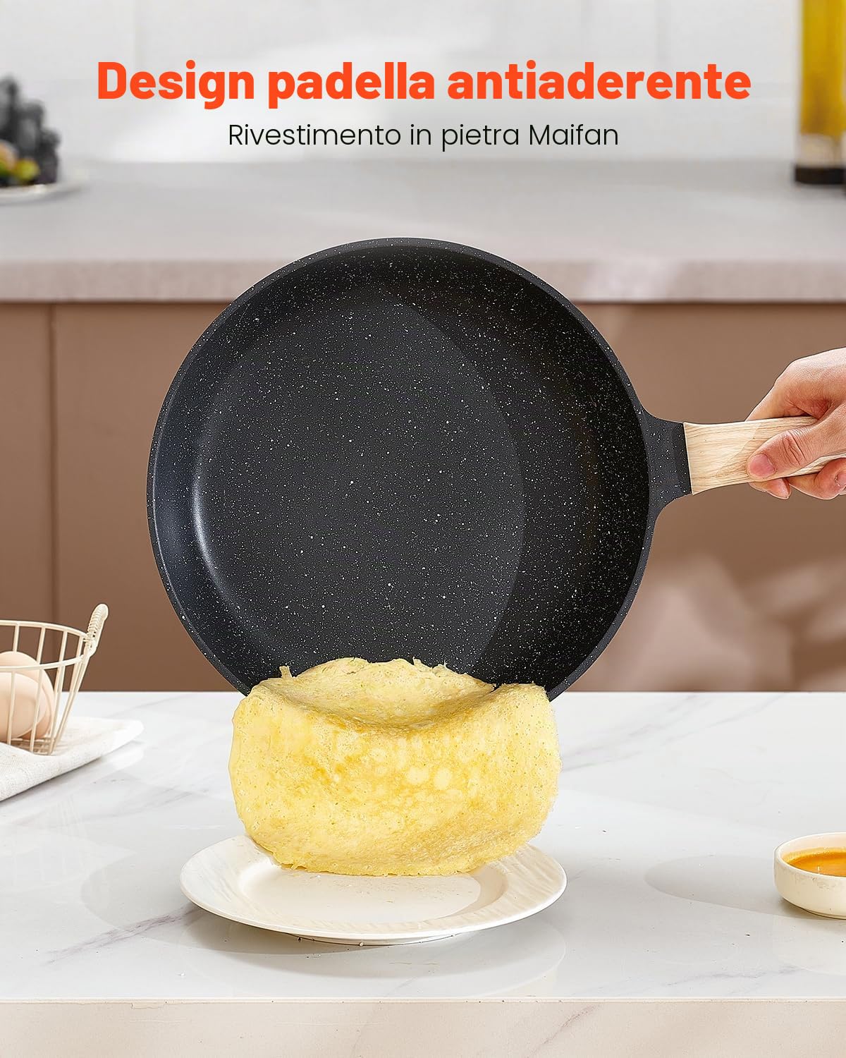 VEVOR Set di Pentole, Padelle Antiaderenti in Granito con Manico, Set di Pentole a Induzione da Cucina per Camper, con Frittura, Coperchi in Vetro Temperato, Nero 17 Pezzi