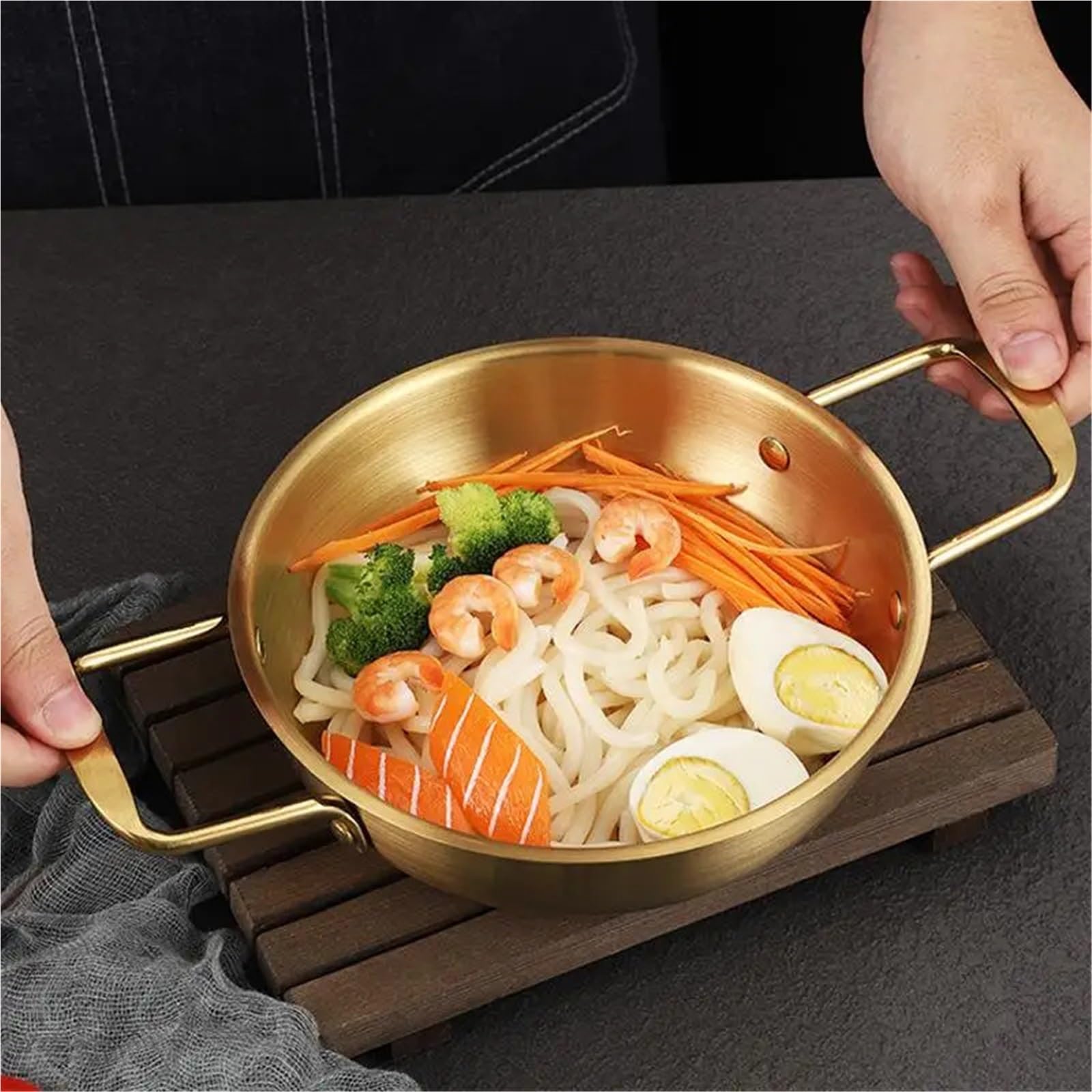 2 Stück Edelstahl-Trockentopf Instantnudeln Lamian-Nudeln Meeresfrüchte Goldene kleine Suppe Zweiohren für Kochen