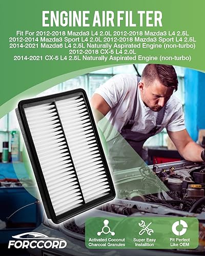 Miniatura 2 de Forccord Paquete de 2 filtros de aire del motor compatible con CA11259 2012-2018 Mazda 3  2014-2021 Mazda 6  2013-2026 Mazda CX5 Accesorios de