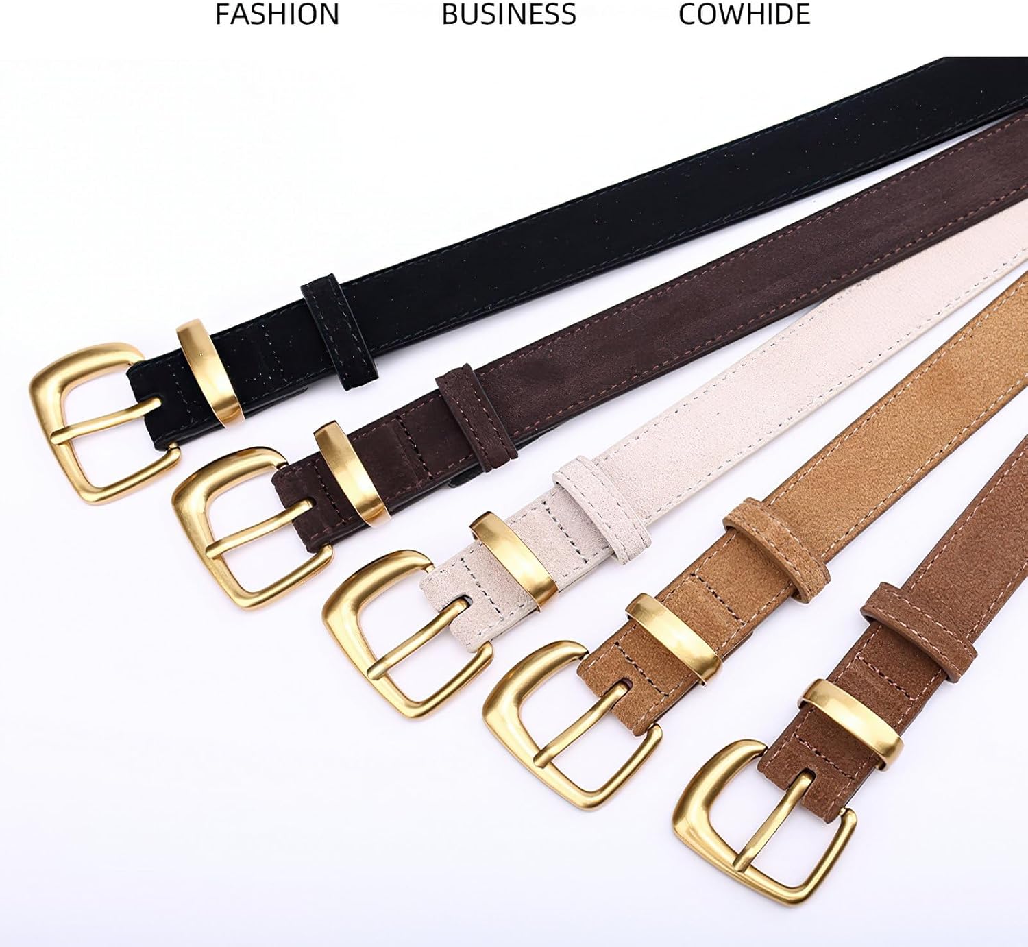 Women Suede Genuine Leather Belt for Dress Jeans Pants Fashion Gold Buckle Ladies Waist Belts - Image 5