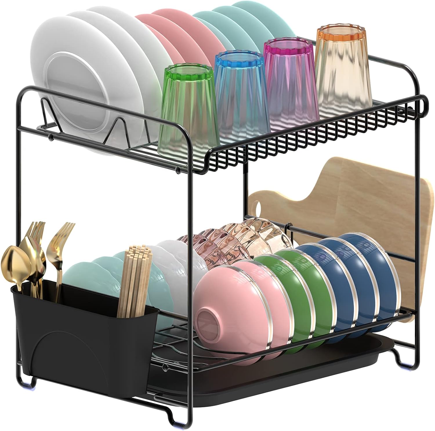 BOIVSHI 2 Tier Dish Drying Rack, Stainless Steel Dish Rack with Drainboard Set