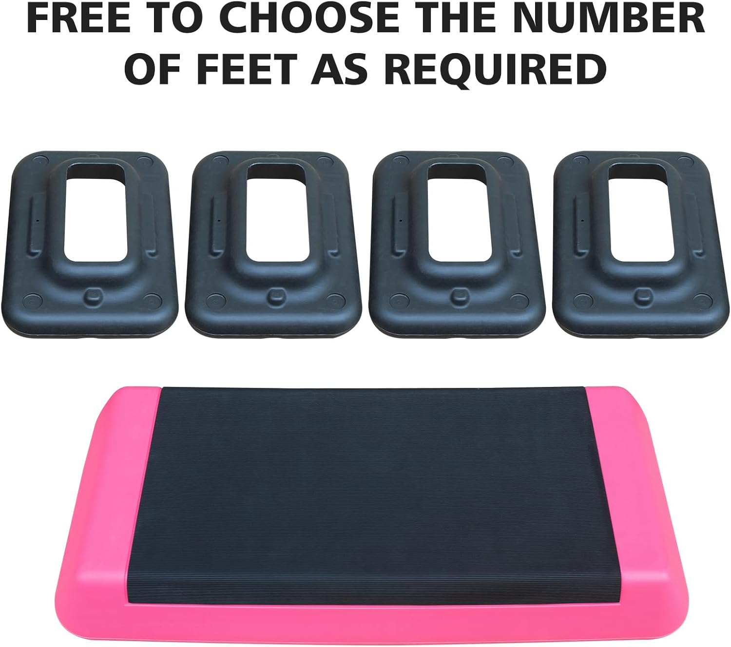 Adjustable Aerobic Step Platform Trainer, Pink and Black, 30x13.8 Inch, with 4 Risers, Non-Skid Rubber Feet