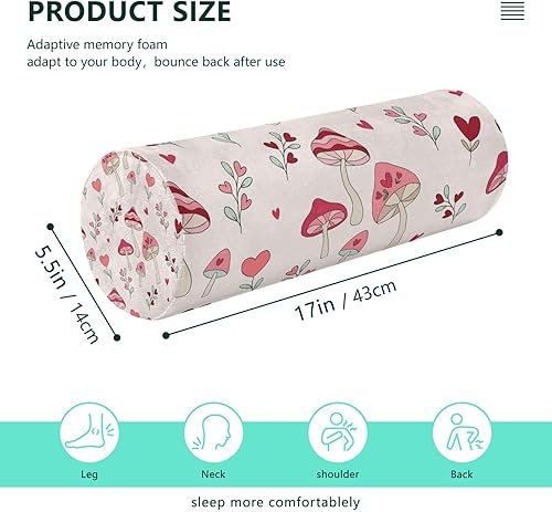 Miniatura 2 de Groovy Retro Valentine Love Hearts Mushroom Yoga Bolster Pillow Neck Roll Pillow Insert Foam Round Pillow for Car Neck Support Pillow Round Cushion