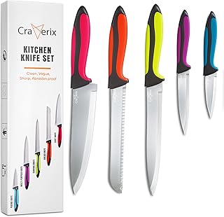 craverix All Purpose Professional Kitchen Knife Set, 5 Piece Sharp Kitch...