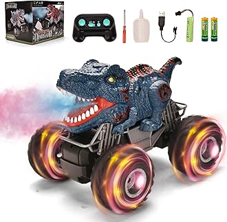 Remote Control Cars Toy, 2.4GHz Cartoon RC Monster Truck with Spray Mist Music LED Lights, 1:16 Scale Dinosaur Monster Truck Toys Gifts for 3 4 5 6 7 8 Year Old Boy Gifts Birthday Presents