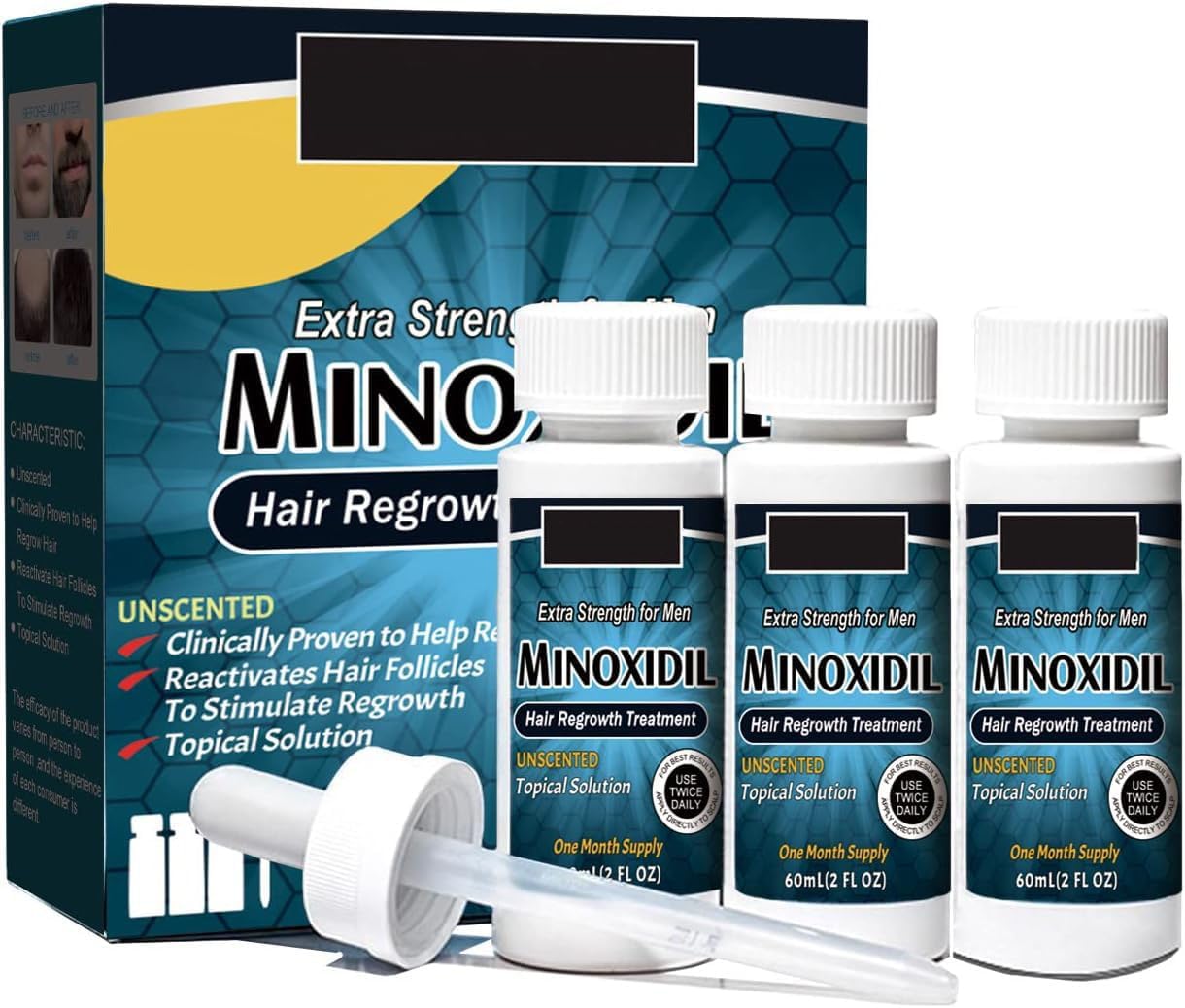 Hair Regrowth Liquid,Thickening Hair Serum for Men- Ginger Extract Formula to Boost Hair Volume, 60ml x 3 Pack