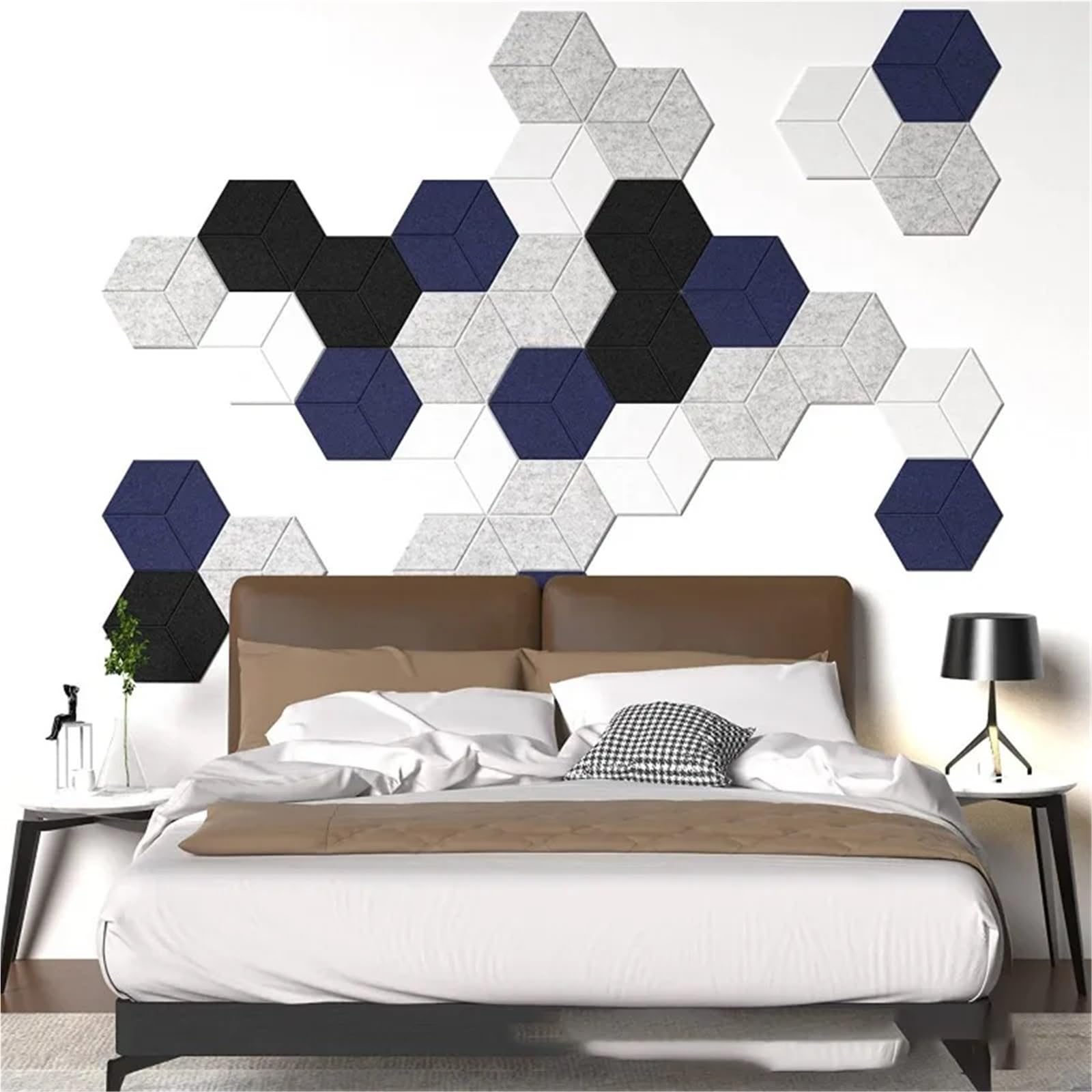 Paneles Acústicos Hexagonales Panel de espuma autoadhesivo insonorizado con revestimiento en Y for absorber el ruido y eliminar Para el estudio(White,8 PCS)