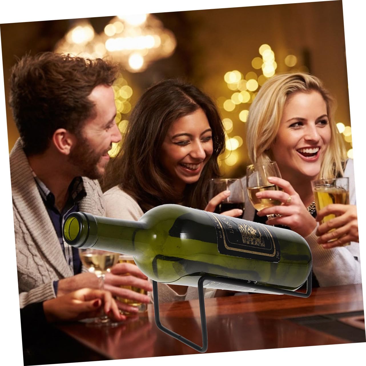Ipetboom Porte-bouteilles En Métal Noir Petit Format, Casier à Vin Multifonction 4 Pièces, Structure Fer Résistante, Rangement Double Compartiment Pour Maison, Bar Et Restaurant