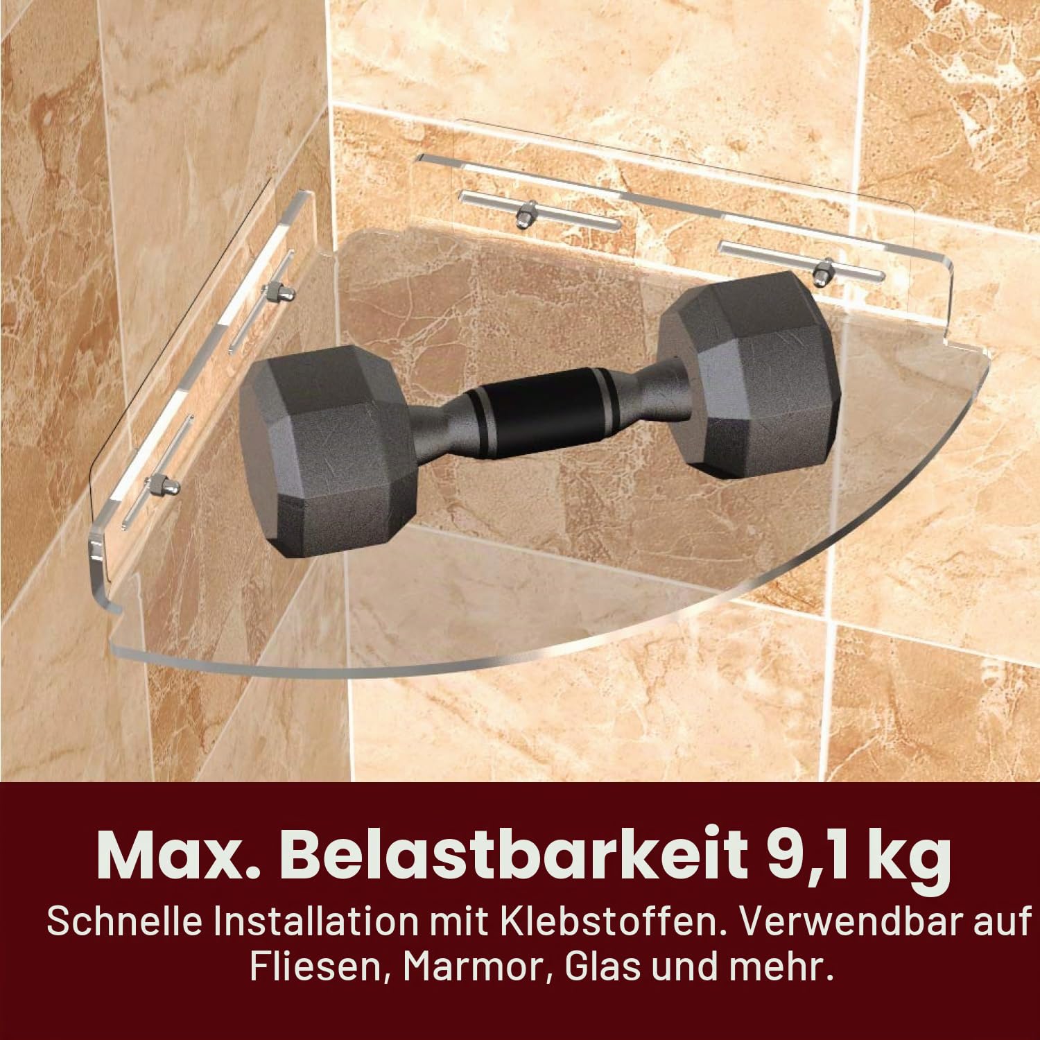 Vdomus Acryl Badezimmerregale | Transparente Duschablage für die Ecke | Selbstklebend | Duschregale für Fliesenwände | Duschablage ohne Bohren - 2er-Set