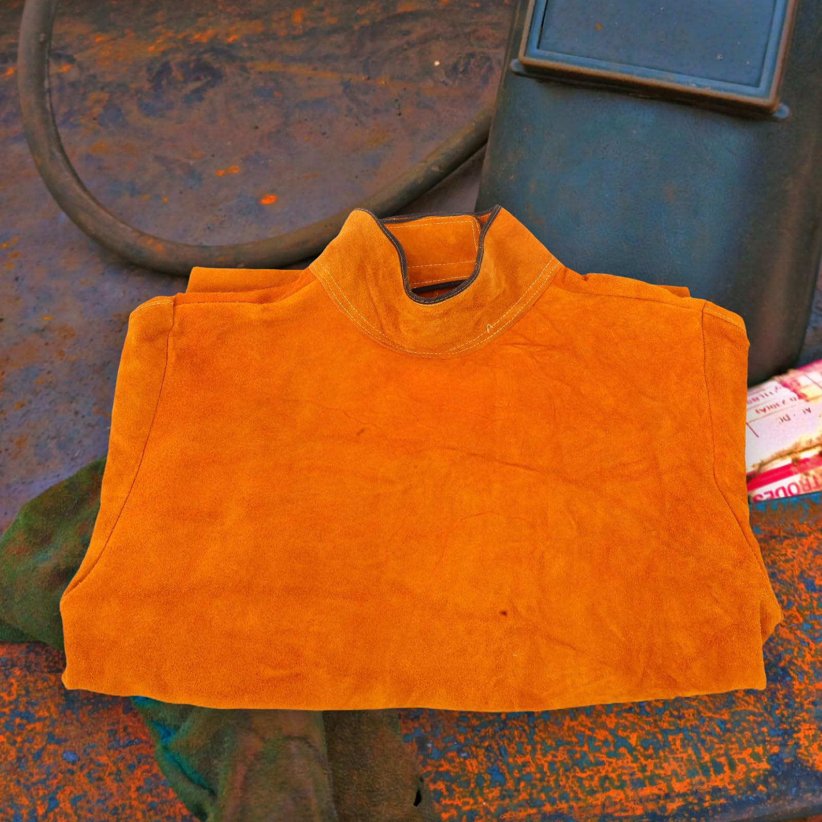 GLEAVI Delantal Protector para Soldar de Cuero Vacuno Naranja Resistencia al Desgaste y Prevención contra Fuego Adecuado para Taller y Tareas en Casa