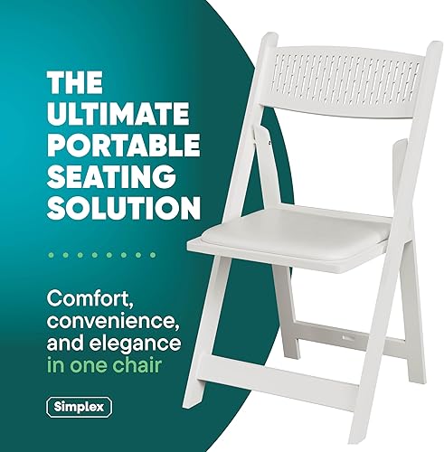 Miniatura 3 de SIMPLEX Sillas plegables apilables blancas, con asiento acolchado y respaldo de malla, silla plegable acolchada para interiores y exteriores, sillas