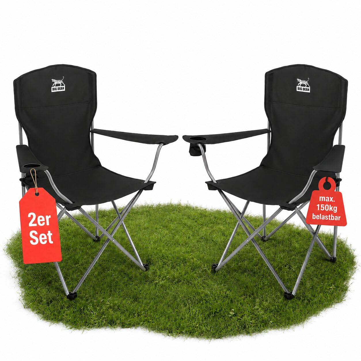 BigDean 2er Set Campingstuhl extra hohe Lehne max. 150kg belastbar