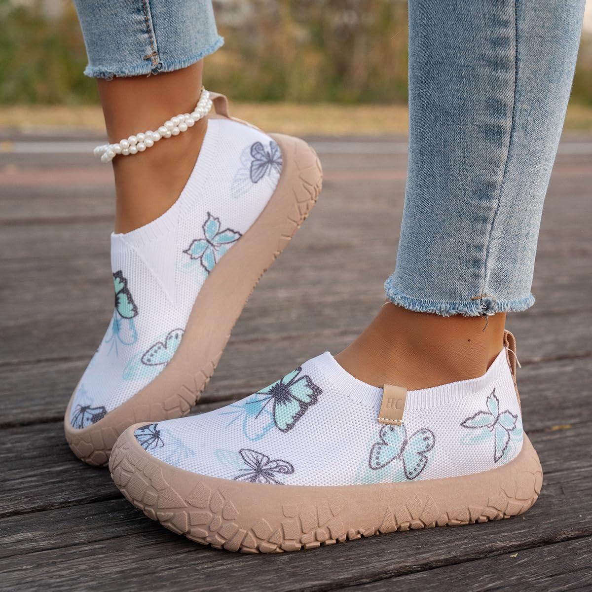 Mocasines de plataforma pintados para mujer, Blanco y verde., 39.5 EU