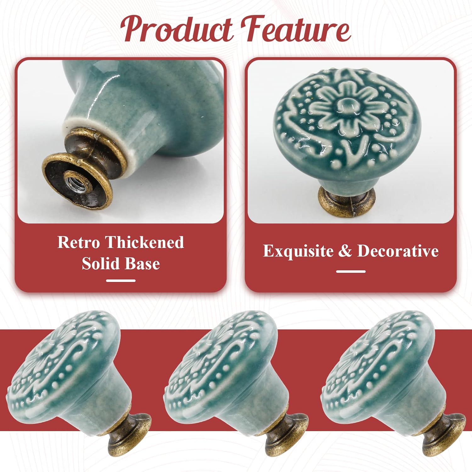 8pcs Green Ceramic Knobs, Vintage Kitchen Cabinet Pulls, Retro Ceramic Dresser Knobs, Decorative Drawer Pull Handles for Closet, Cupboard, Furniture Door Knob