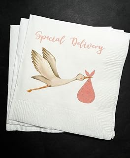 Stork Baby Shower Special Delivery Girl Baby Shower, Watercolor Stork - Luncheon Napkins Set of 25