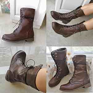 【INCHANT ME】Melting Vintage Round Boots Amazon.com | Men'S Vintage Leather Lace Up Mid-Calf Combat