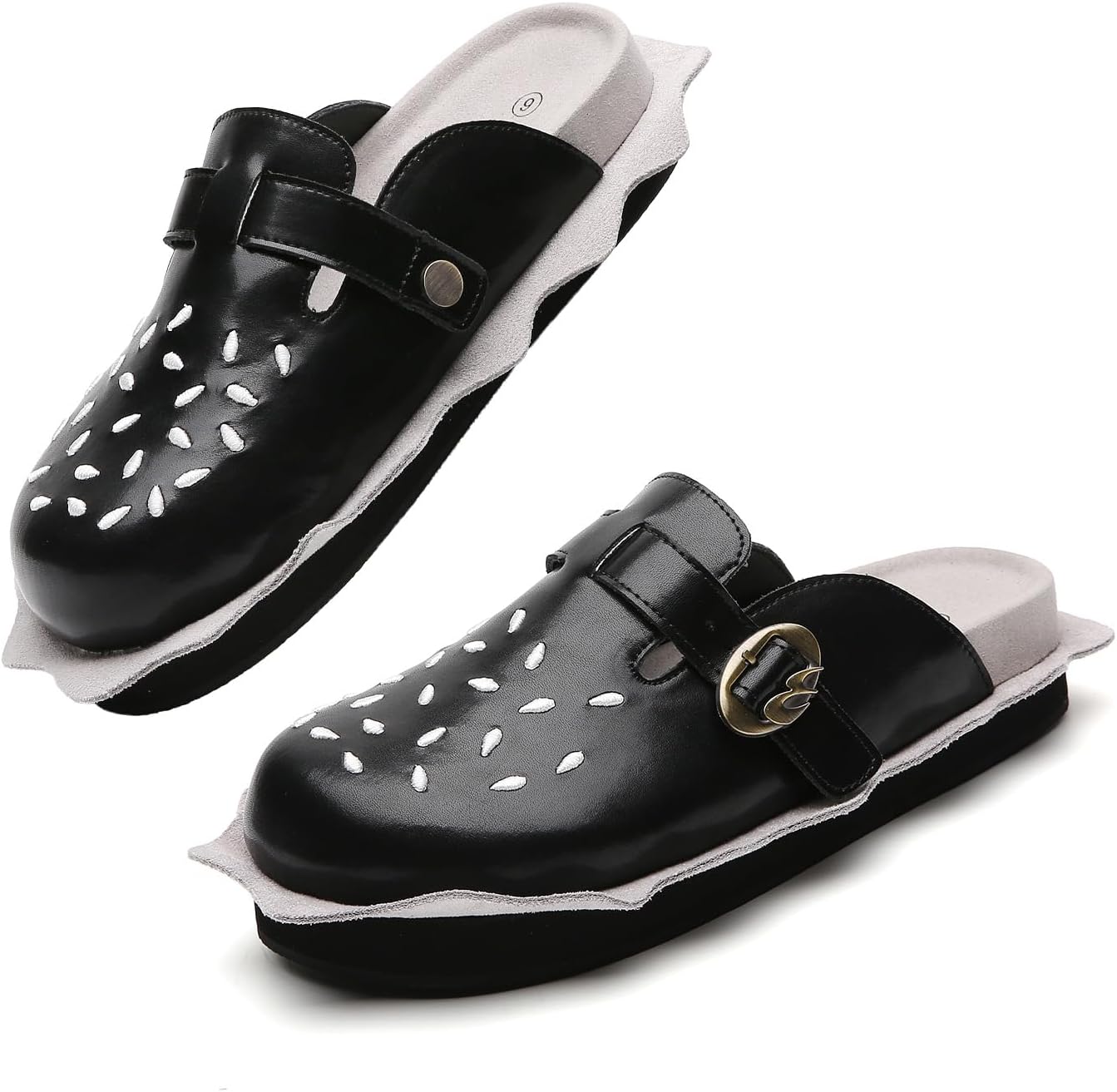 Burger Clogs for Womens Suede Leather Mules Cork Footbed Sandals Comfort Potato Shoes with Arch Support Clogs
