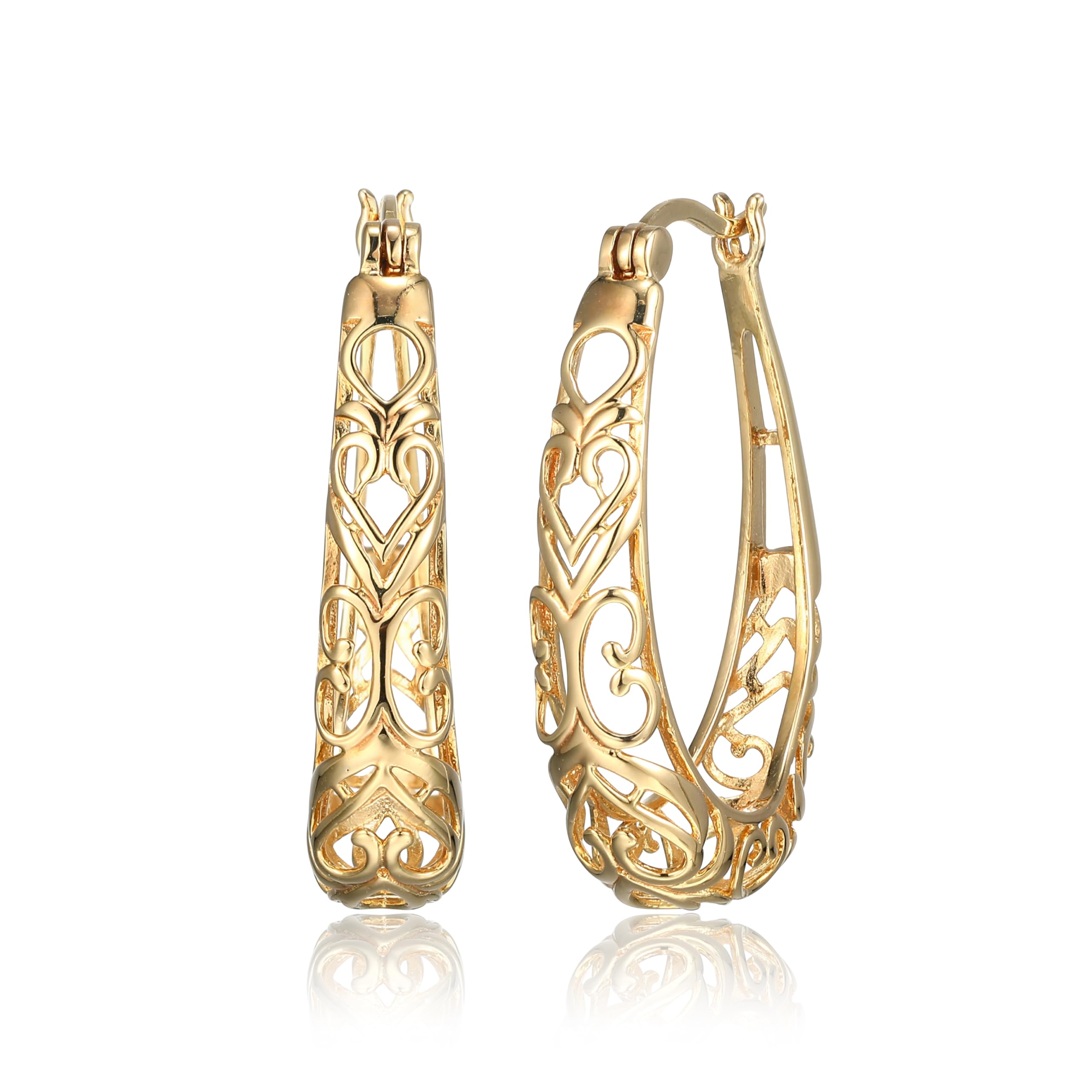 Amazon Collection Sterling Silver Filigree Oval Hoop Earrings
