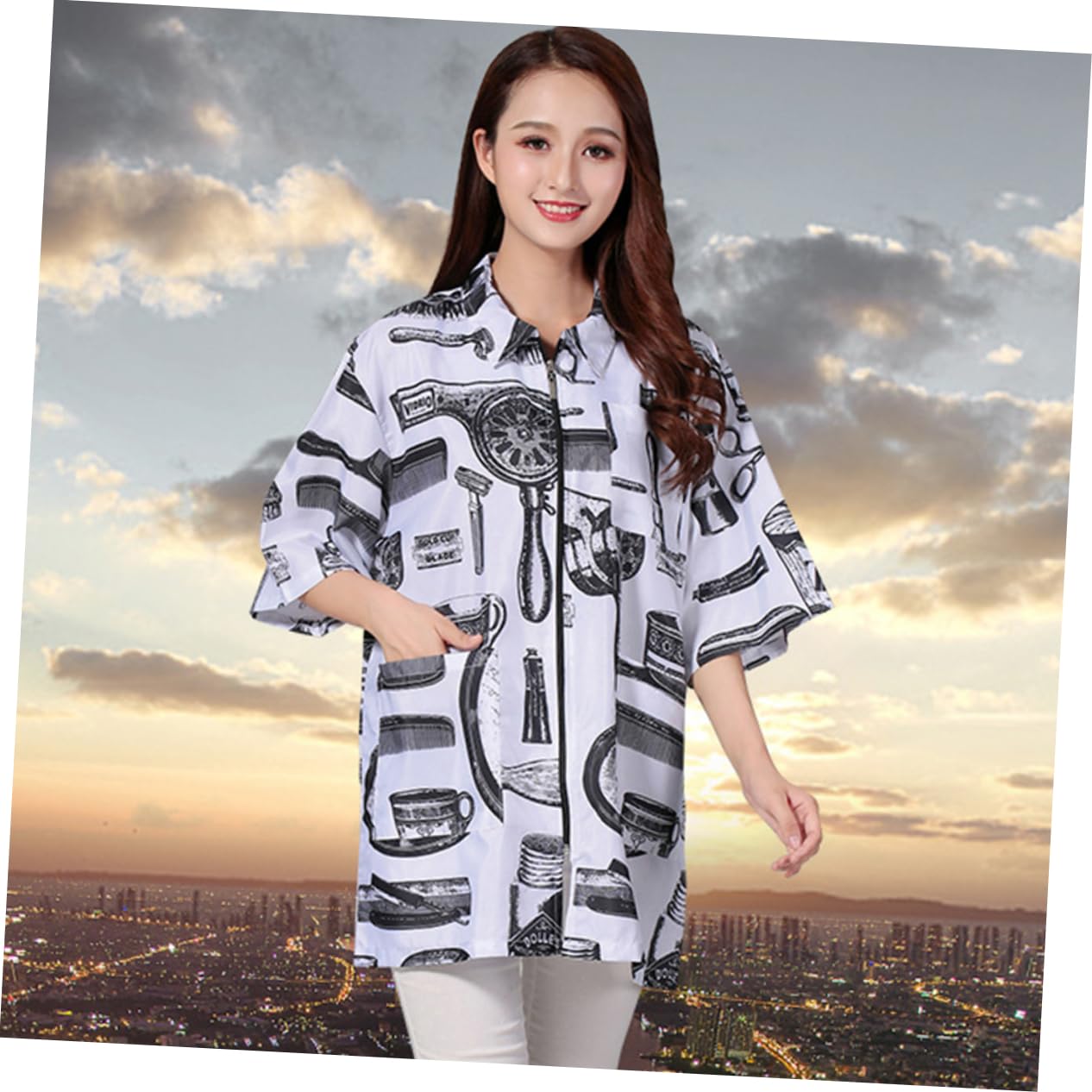 Ropa de Barbero Uniformes de Peluquería Talla Xl Chaquetas de Peluquería Manga Corta Ropa de Trabajo para Uso Salón de Estética y Cuidado Personal