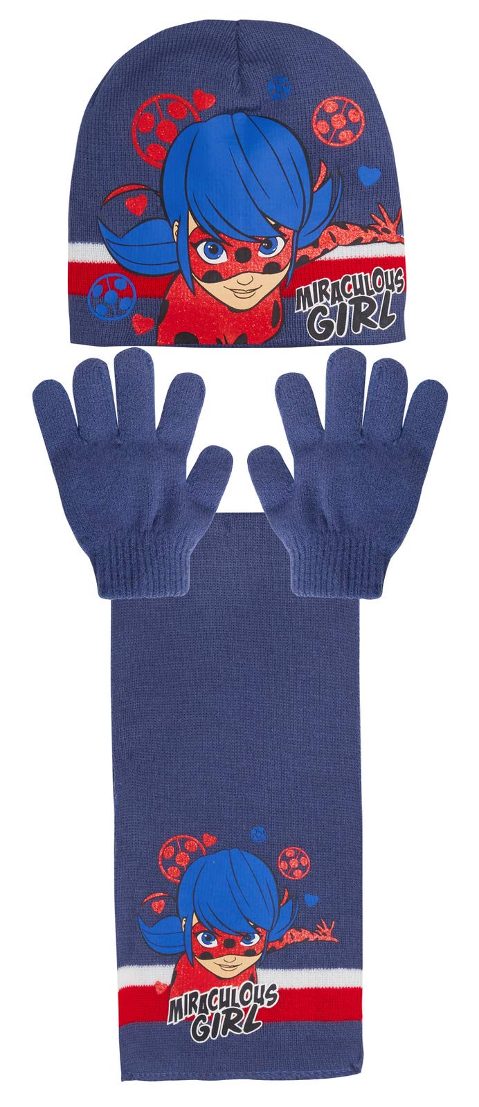 Miraculous Girls Navy Ladybug 3 Piece Winter Set 6-8 Years