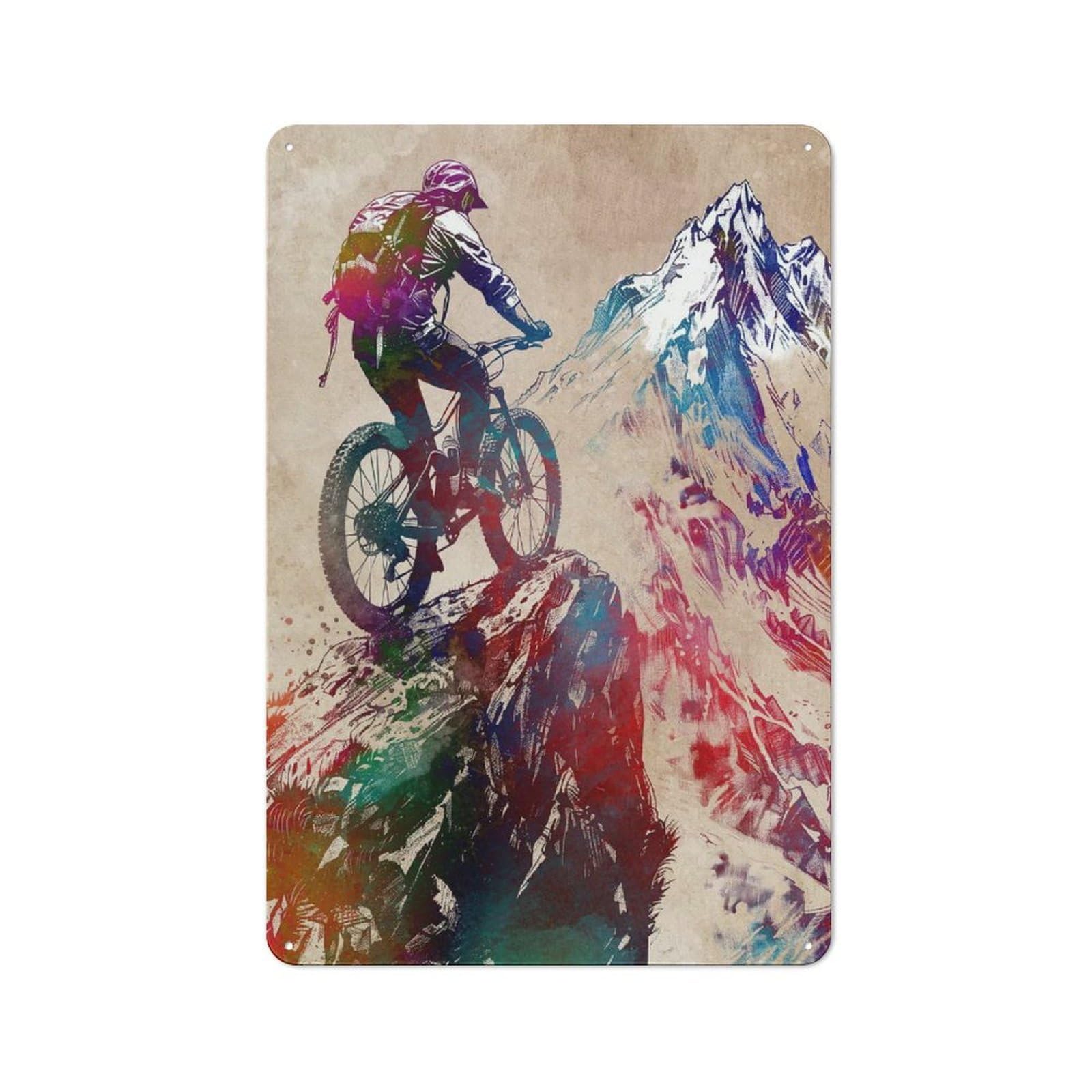 Junmoney Style-7 Mountain Biking Watercolor Retro Metal Wall Sign 30X20cm For Kitchen Or Home Bar, For Kitchen Decor Lovers Refreshing A Room In Autumn
