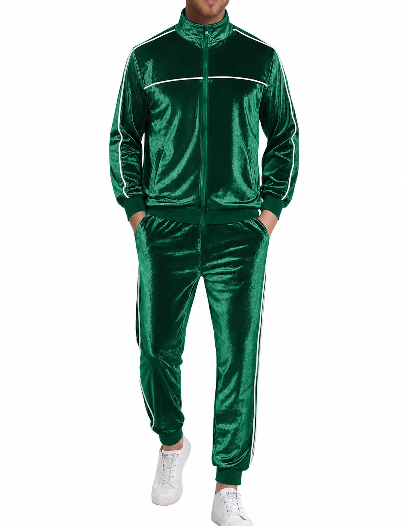 Men's Velour Tracksuit, 2 Piece Full Zip Velvet Sweatsuits Jogging Outfit