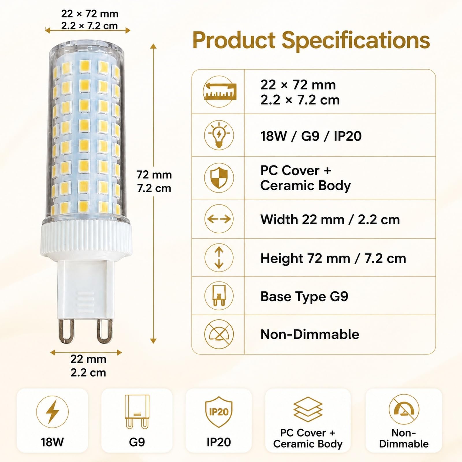 Lampadine LED G9 Mais,18W eq 140W,Bianco freddo 6000K, 220-240V,Alta lum,CRI>95,Senza sfar,Per applique murale lampadario sosp,Non dimmabile,Confezione da 4