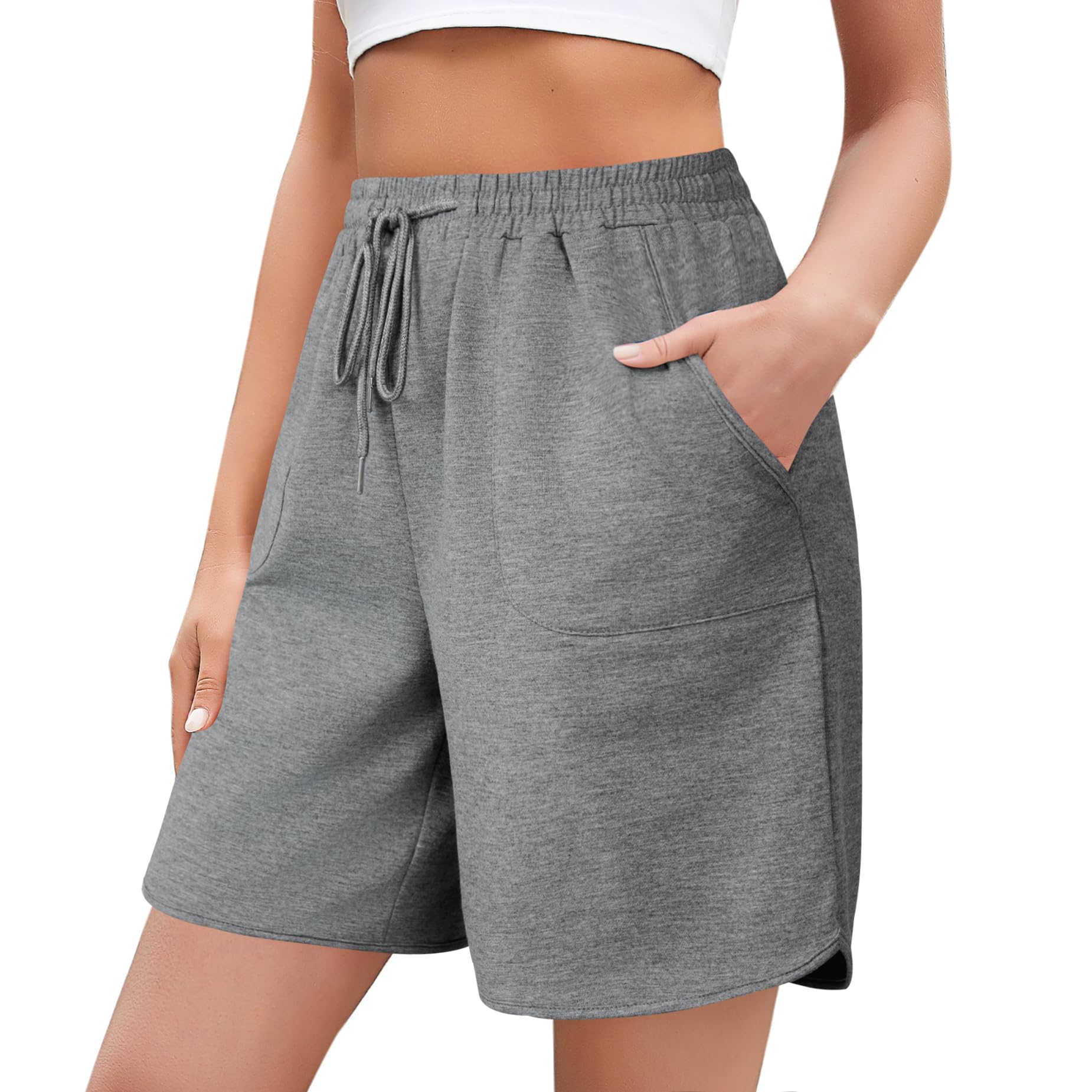 Aottori Shorts Damen Sommer Kurze Hose Sporthose Bermuda Jogginghose Baumwolle Locker Sportshorts Schlafshorts Sweatshorts Laufshorts mit Taschen und Kordelzug für Gym Yoga Running
