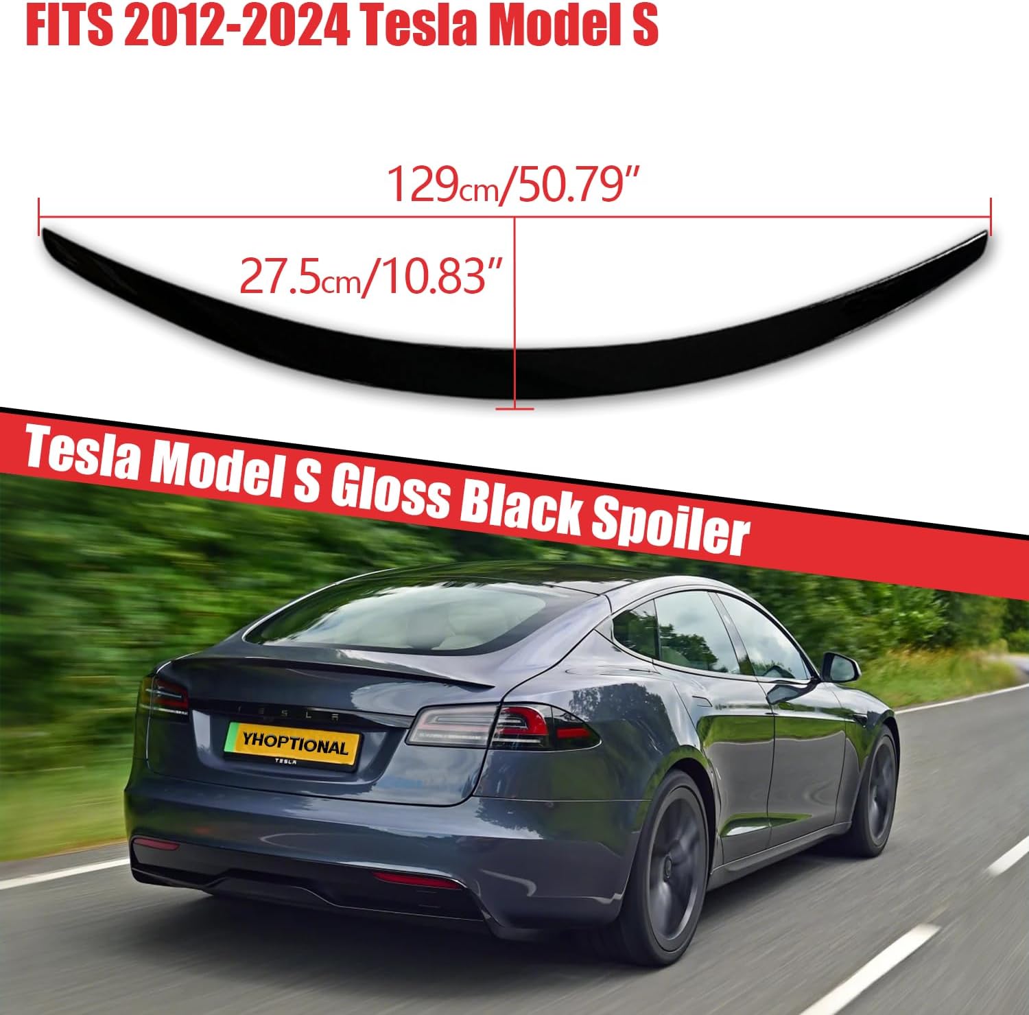 Rear Trunk Wing Spoiler for 2012-2024 Tesla Model S, Tesla Model S Spoiler Accessories (Gloss Black)