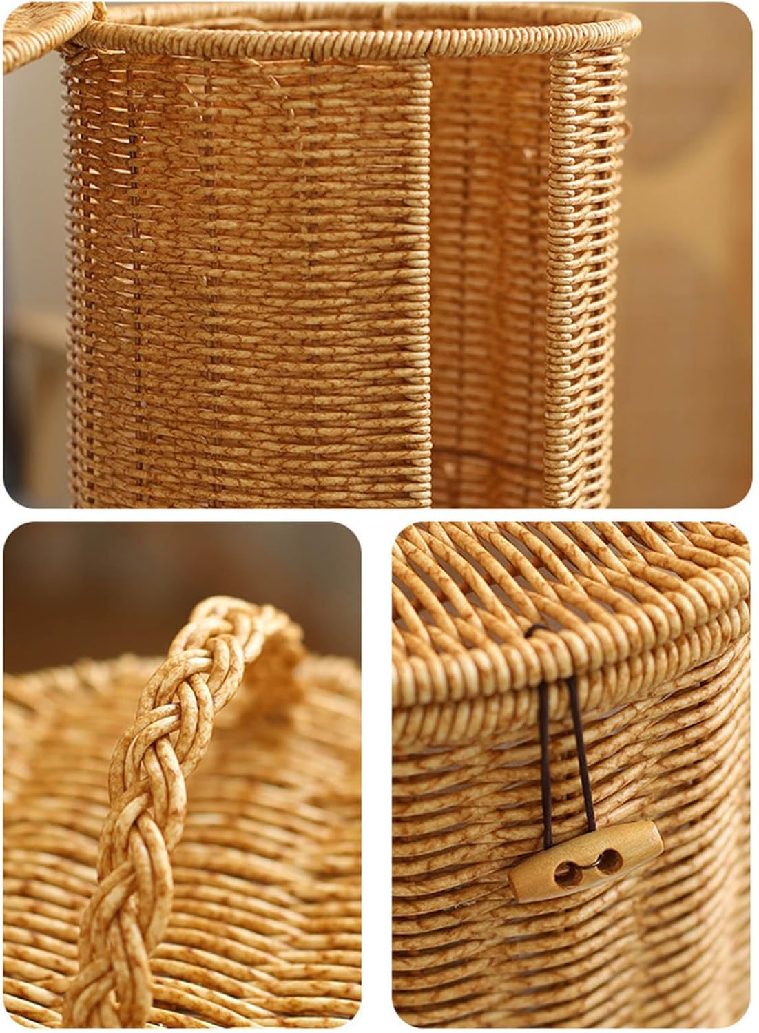 手織りシリンダー収納バスケット バスルームオーガナイザー 3ロール用 自立式バスシェルフデコレーション 手織りのティッシュホルダー