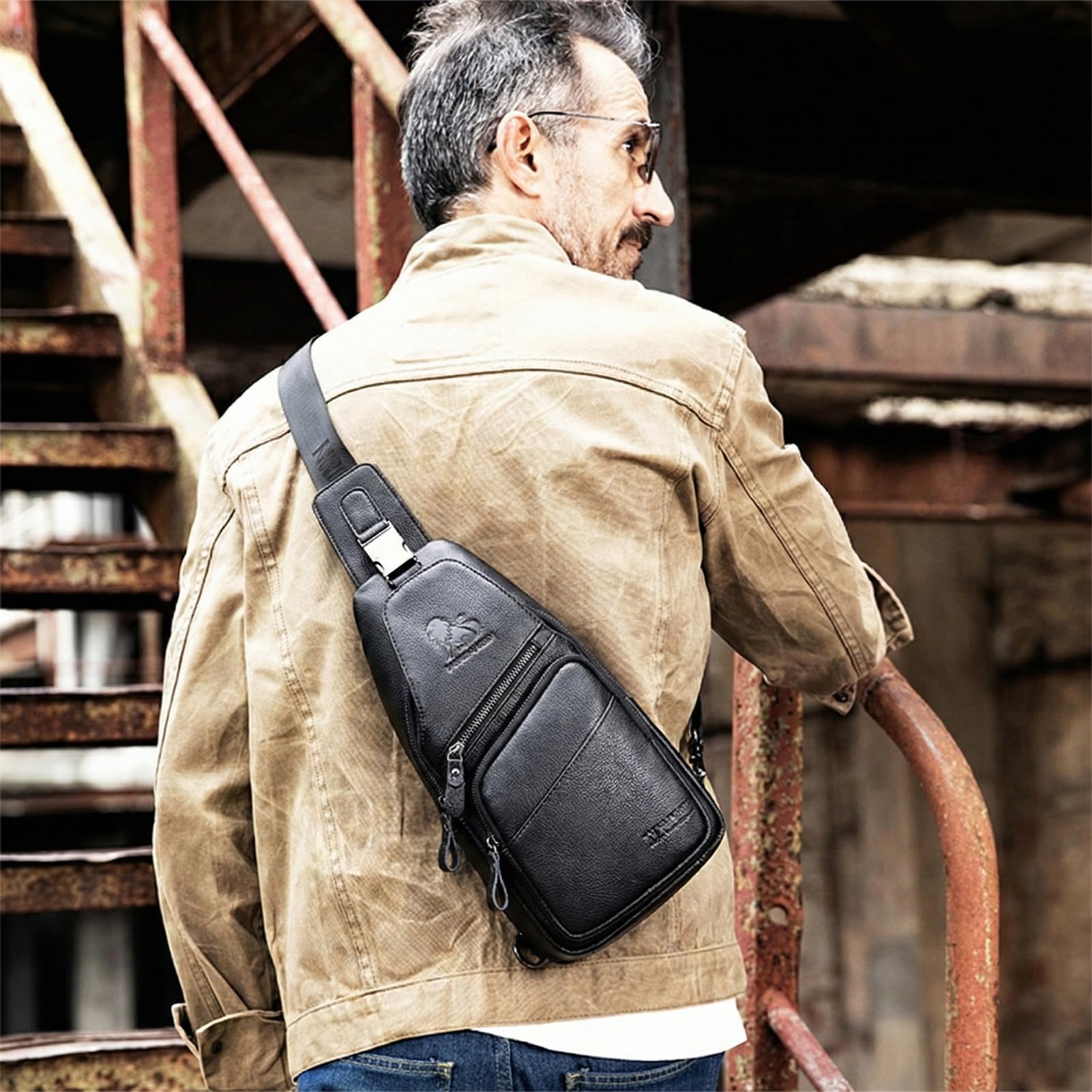 pundarika sac de poitrine en cuir sac à bandoulière en cuir pour hommes, sac d'affaires, de loisirs, de voyage, de travail, petit sac à main.
